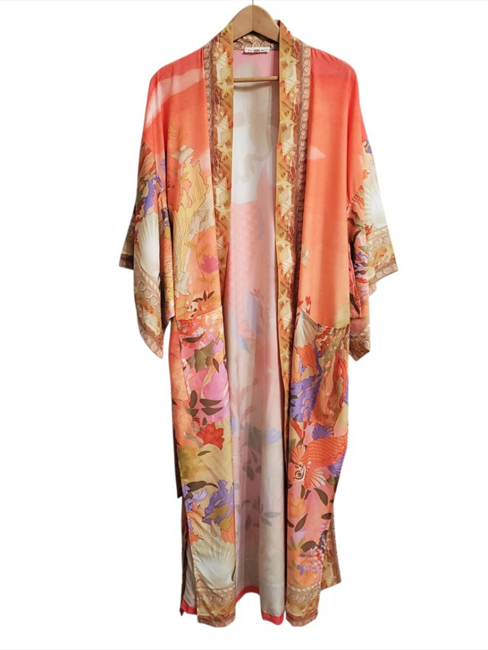 For Love Bell Mermaid Kimono Robe M Maxi Cover Up Ties Fish Coral Seashell Boho